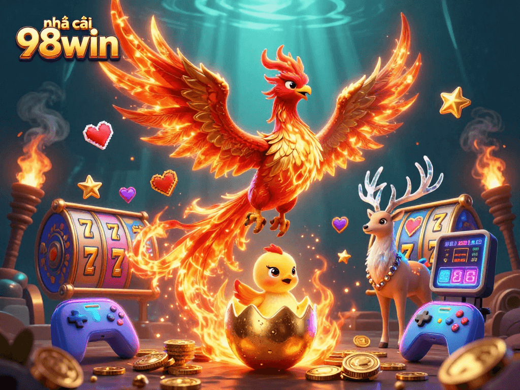 Experience thrilling gaming action at nhà cái 98win with vibrant slot themes and engaging characters.