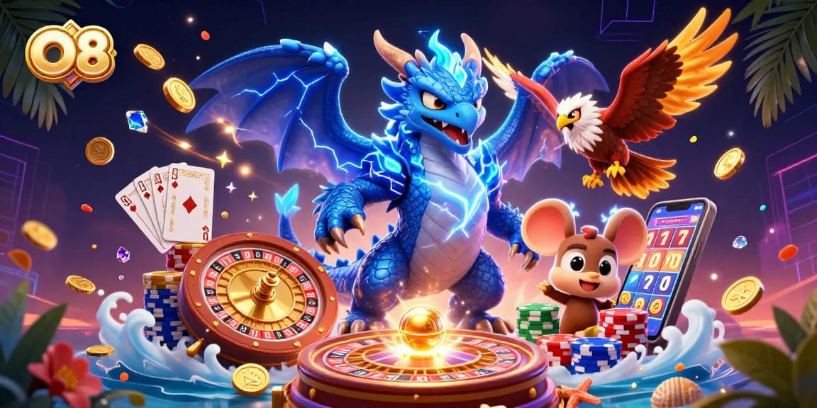Play the exciting O8 casino games featuring dynamic elements like thrilling slots and roulette.
