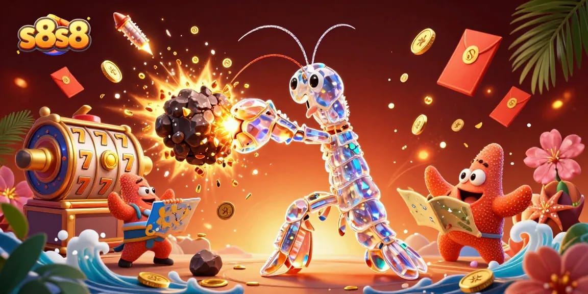 Experience thrilling wins with s8s8 as the mantis shrimp battles asteroid jackpots and starfish navigates success.