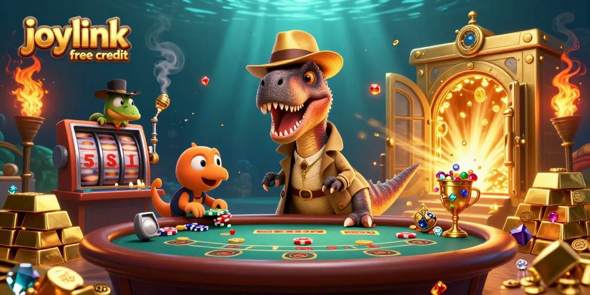 Spin the reels and unlock joylink free credit treasures in this vibrant casino scene.