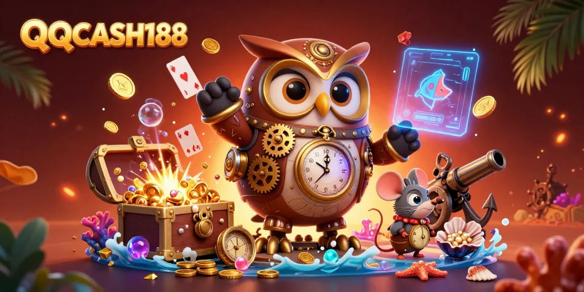 QQCASH188 enhances the thrill with 3D cartoon characters in steampunk casino adventure.