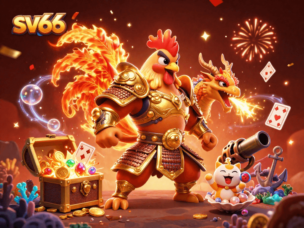Engage with sv66's thrilling world as a powerful rooster warrior and dragon hatchling unleash casino action.