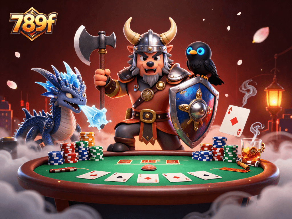 Savor thrilling casino action at 789f with a playful Viking wolf warrior and fierce dragon.