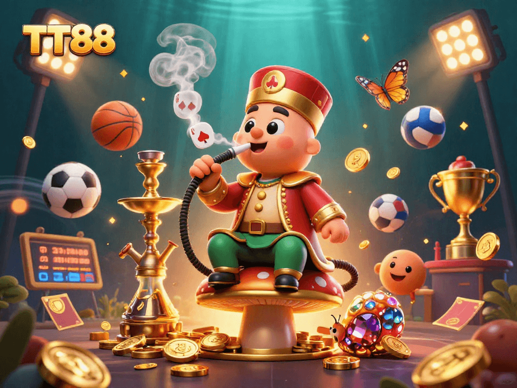 Experience TT88's vibrant casino atmosphere with a 3D caterpillar master and dynamic sports elements.