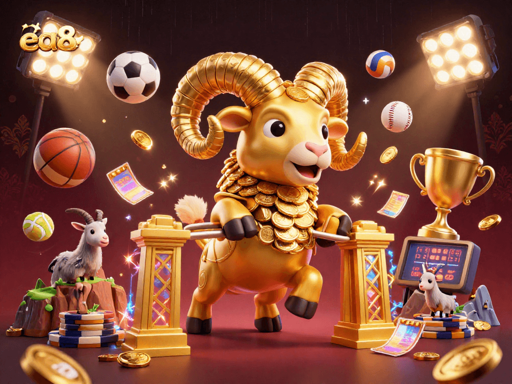 ea88 engages players with an exciting scene of sports betting, featuring golden ram at a jackpot.