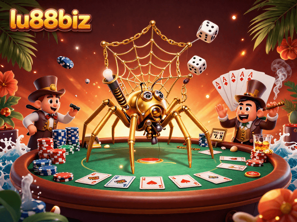 Engage with exciting gaming action at lu88biz, featuring steampunk elements and vibrant poker scenes.