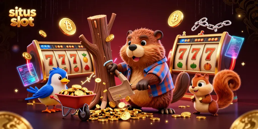 Menangkan situs slot dengan karakter lucu seperti berang-berang pemotong pohon dan keranjang uang.