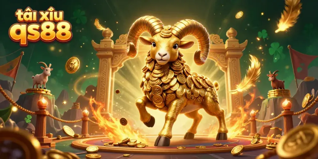 Engage in thrilling tài xỉu qs88 action with a golden ram leading the charge at a vibrant casino.