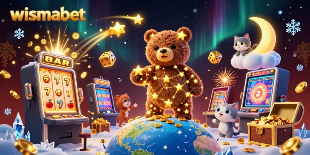 Experience thrilling gaming adventures with wismabet's celestial casino illustration bursting with excitement.