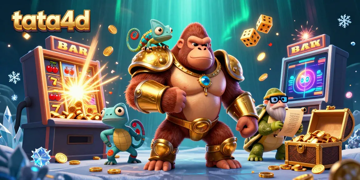 Experience thrilling wins with tata4d as a powerful gorilla reveals jackpot symbols in a dynamic casino scene.
