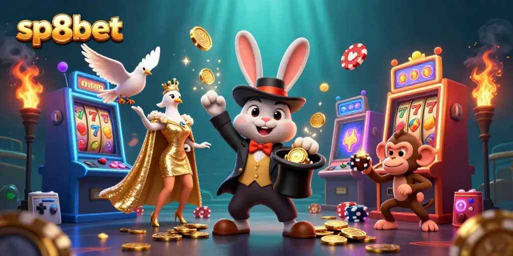 Experience the magic of slots and poker with the sp8bet cartoon characters pulling in golden prizes!