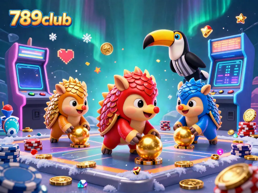 Experience the game action in 789club with rival pangolins, poker chips, and colorful game machines.