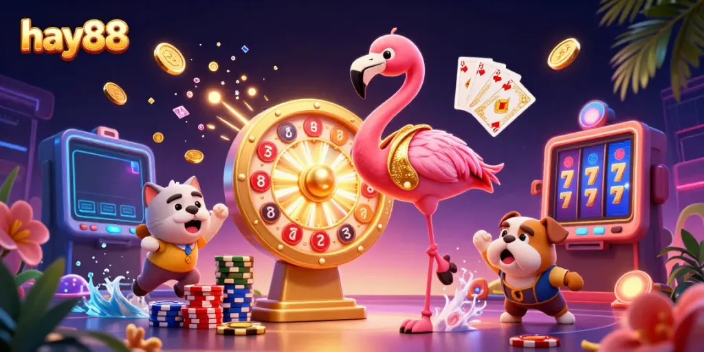 Engage with hay88's exciting casino scene featuring dynamic characters and vibrant game elements.
