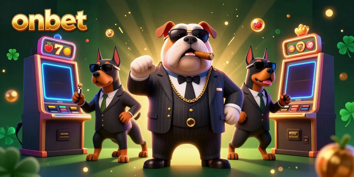 Win big at onbet casino with bold characters enjoying colorful slot machines and dynamic elements.