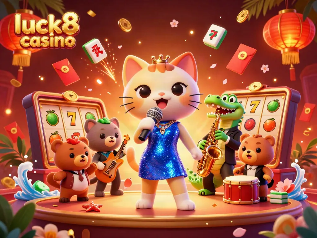 Experience the lively atmosphere of luck8 casino with vibrant characters and dynamic gaming elements.