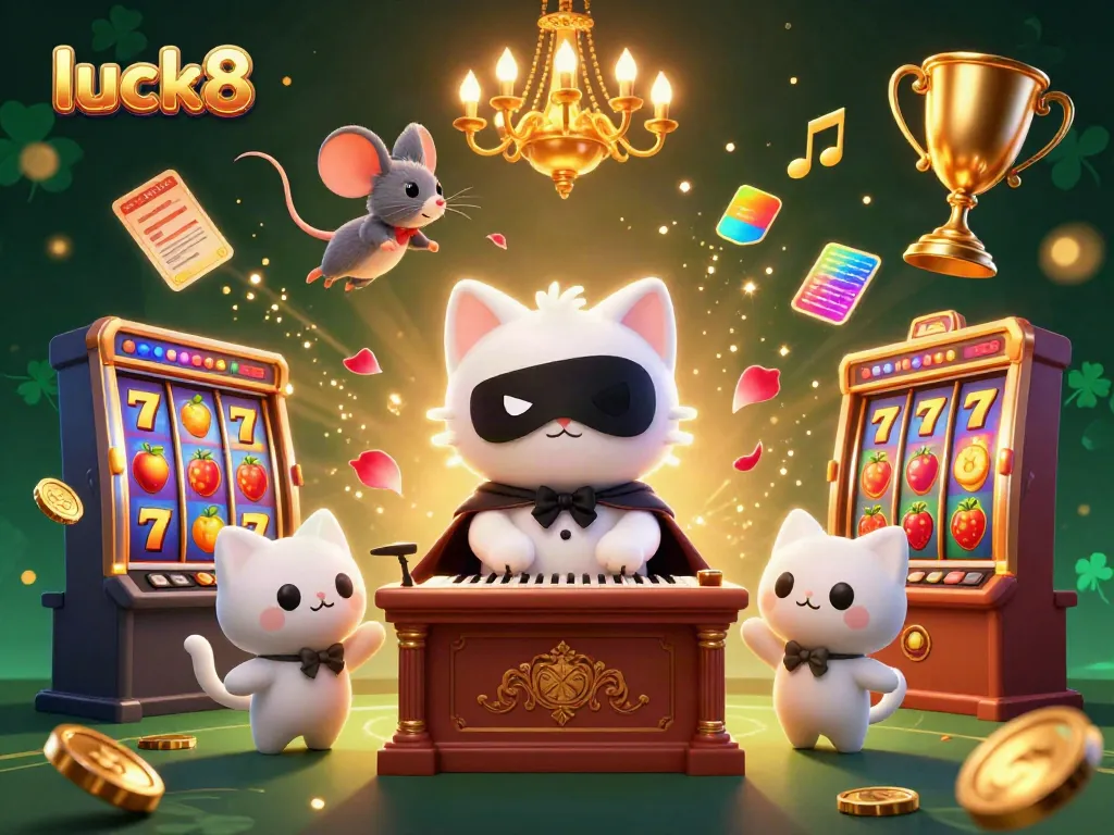 Engage with luck8 through vibrant slots and dynamic casino elements in a captivating 3D scene.