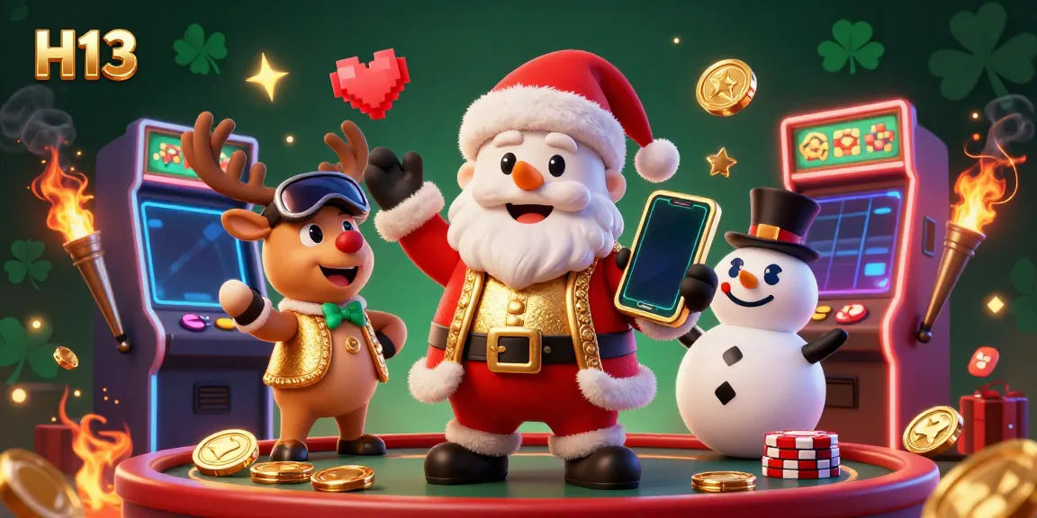Experience exciting jackpots at H13 with Santa and friends in a vibrant casino scene.