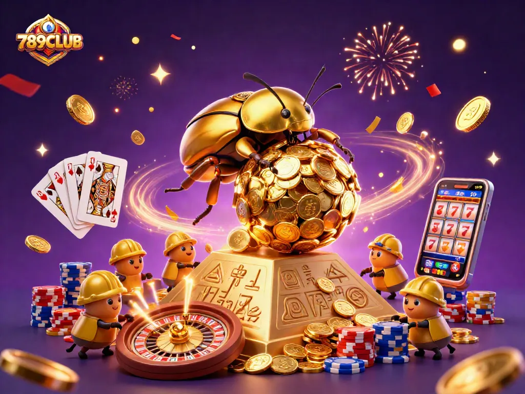 Experience thrilling gameplay with 789CLUB in a vibrant casino-inspired 3D illustration scene