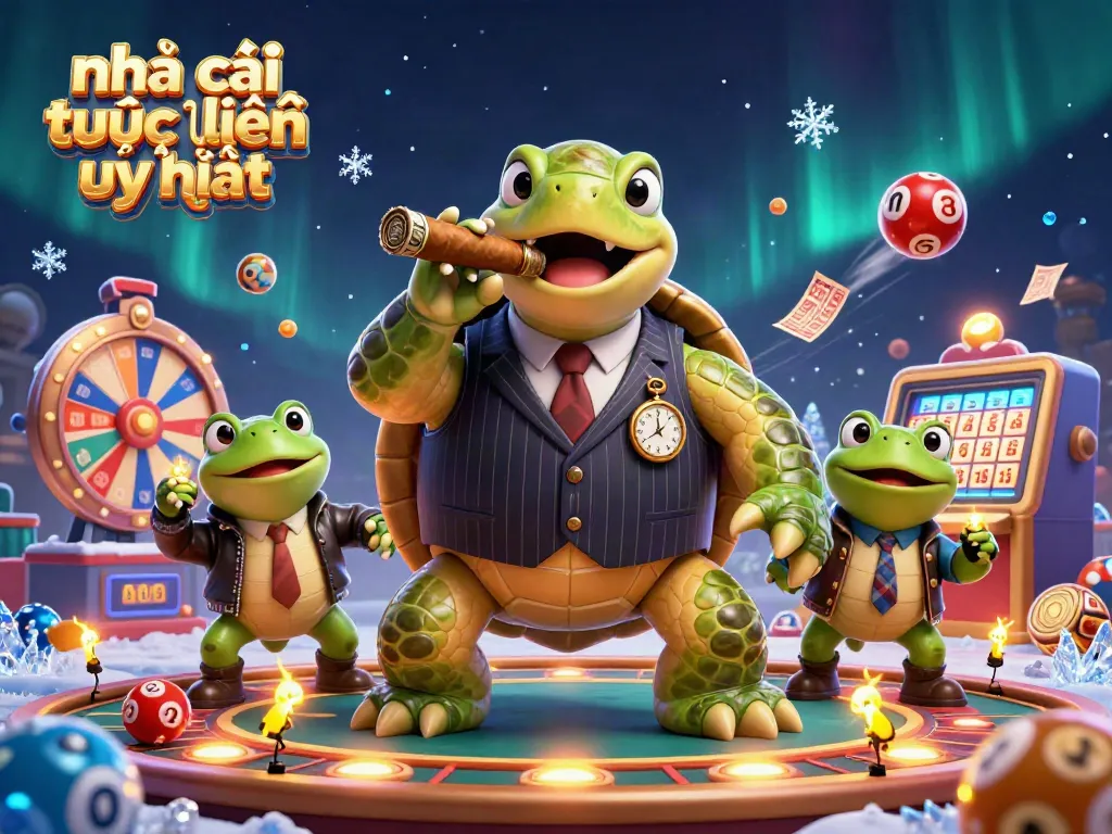 Visualize the trusted online casino environment with vibrant characters, embodying "nhà cái trực tuyến uy tín" elements for lottery fun.