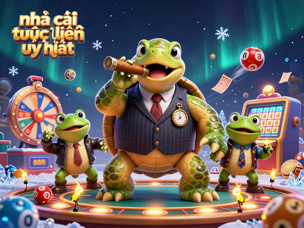 Visualize the trusted online casino environment with vibrant characters, embodying "nhà cái trực tuyến uy tín" elements for lottery fun.