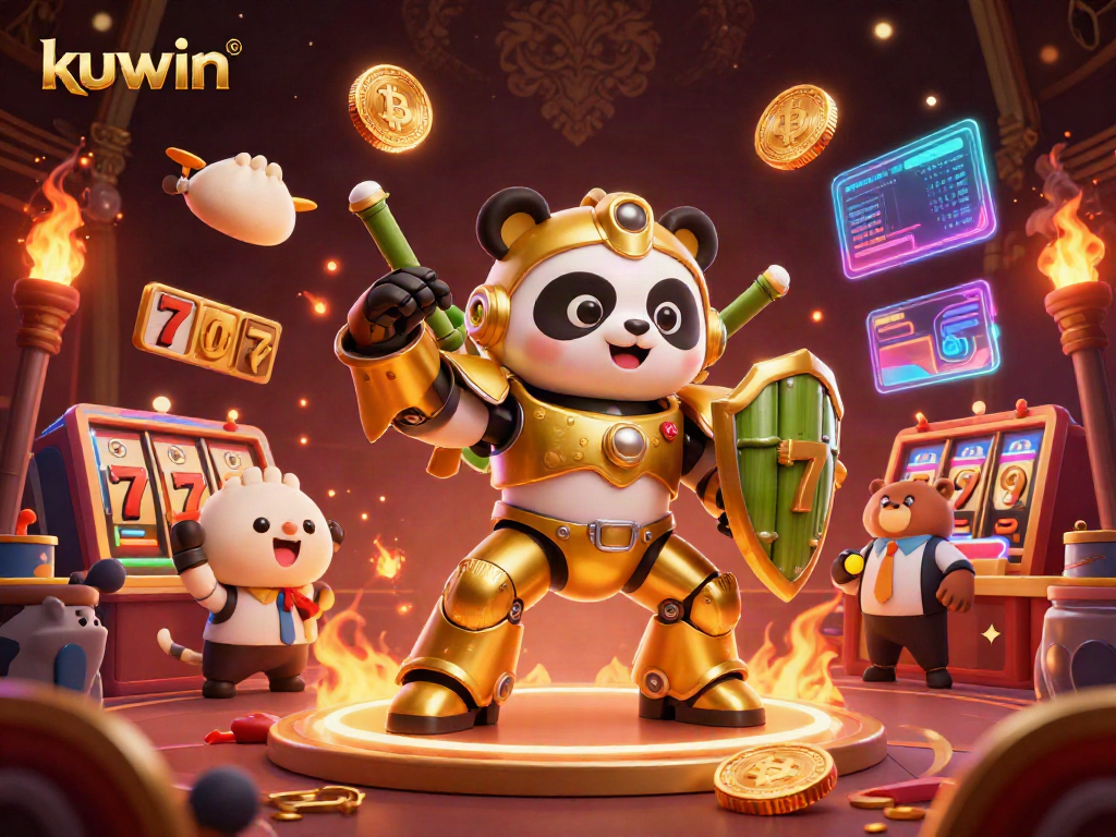 Kuwin gamer's paradise comes alive with the golden panda pilot and vibrant casino scene.