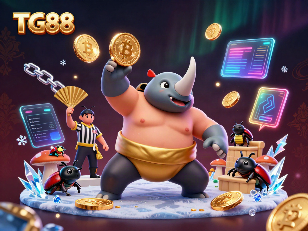 Experience TG88's vibrant casino action with a cartoon beetle champion soaring into golden winnings.