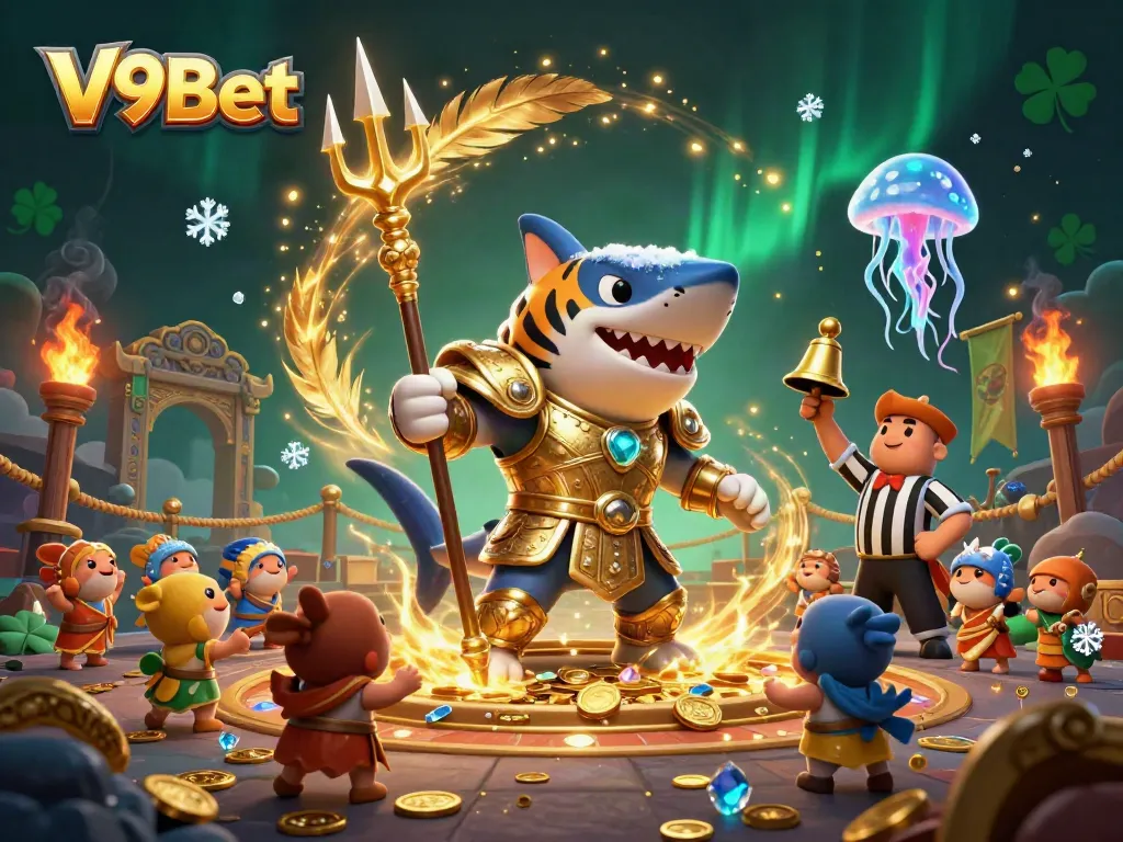 Experience the thrill of V9Bet's vibrant underwater casino realm with action-packed characters.
