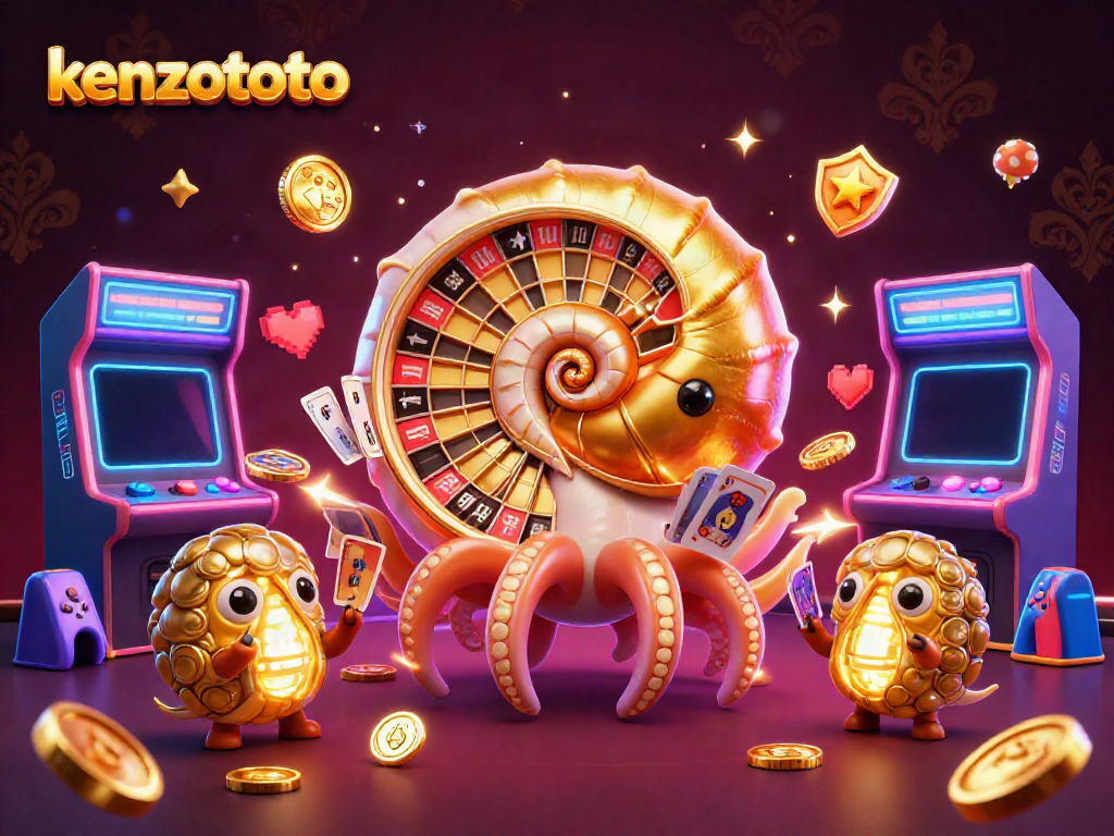 Experience kenzototo's thrilling ambiance with a giant nautilus roulette wheel and glowing arcade games.