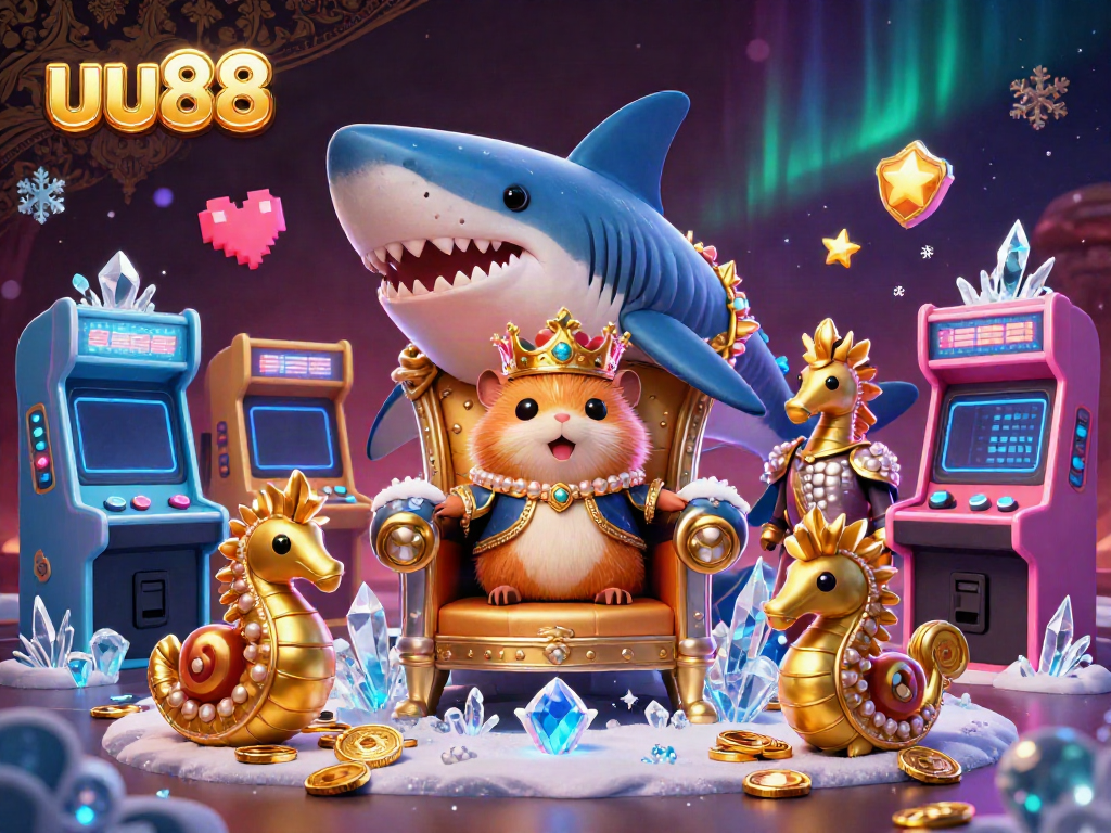 Engage with the excitement of uu88 in this vibrant 3D illustration with arcade games and the hamster king.