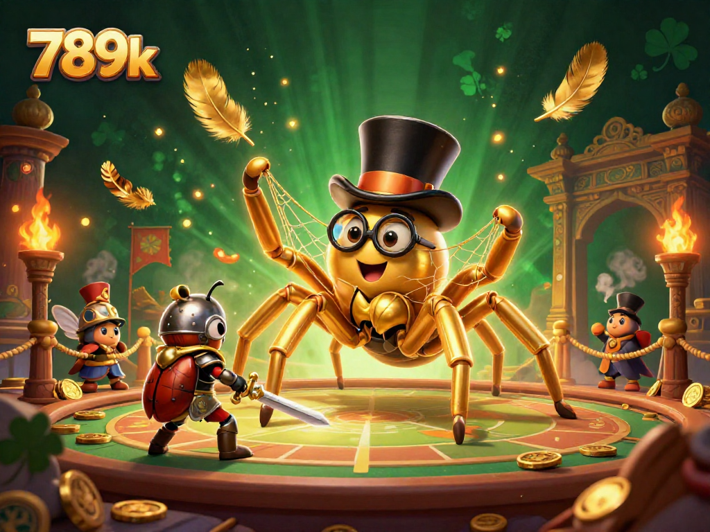 Experience the thrilling world of 789k with a dramatic casino scene featuring a golden tarantula and knight.