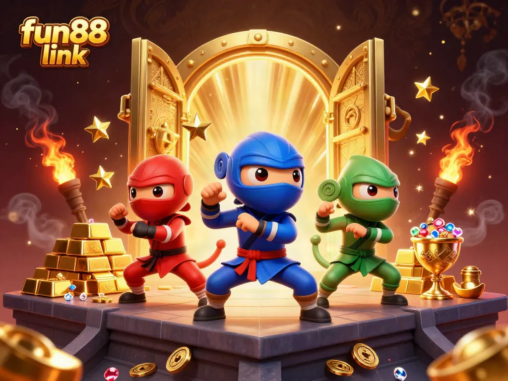 Experience thrilling fun88 link action with a vibrant ninja chameleon team in a dynamic casino scene.