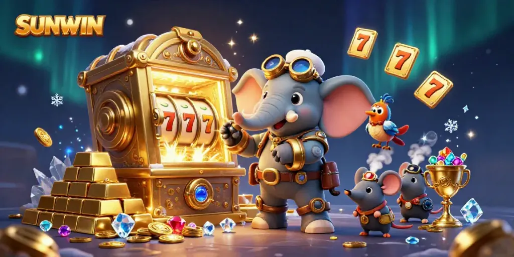 Engage with SUNWIN's vibrant casino adventure featuring steampunk characters and golden treasures.