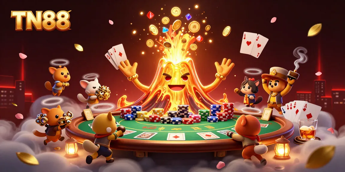 Engage in thrilling gameplay at TN88 with a vibrant casino-themed illustration showcasing treasure and excitement.