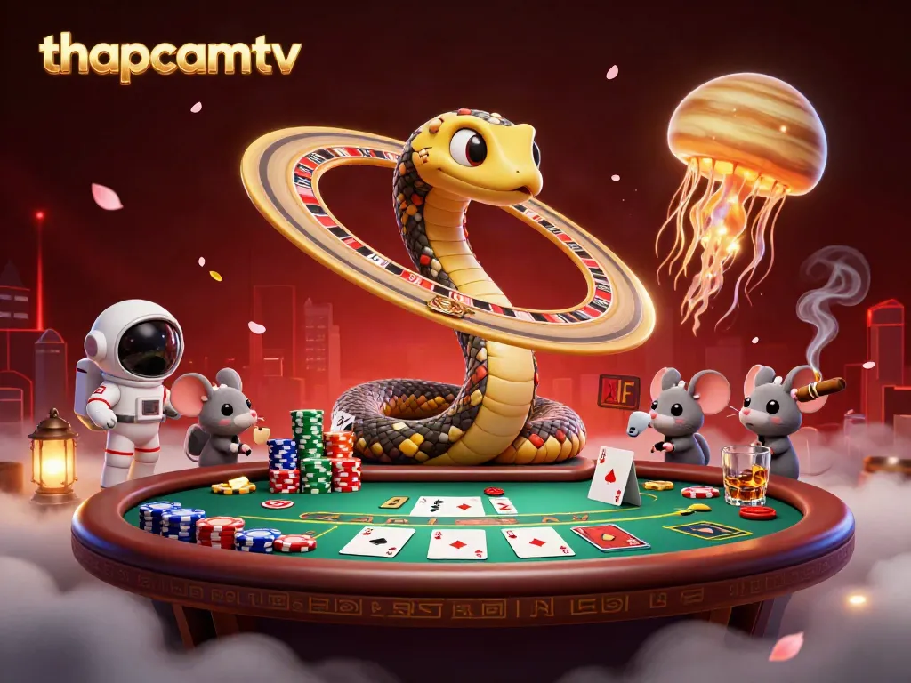 Experience thapcamtv's immersive cosmic casino environment where characters bet and play in a stellar setting.