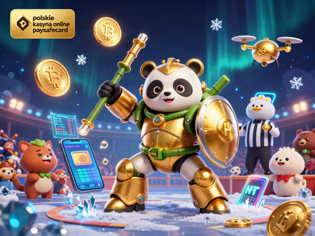 Engage with polskie kasyna online paysafecard through an immersive 3D Asian casino scene showcasing golden panda in mech-suit.