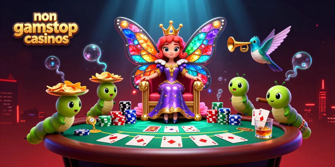 Engage with top non gamstop casinos through vibrant poker scene featuring a butterfly queen.