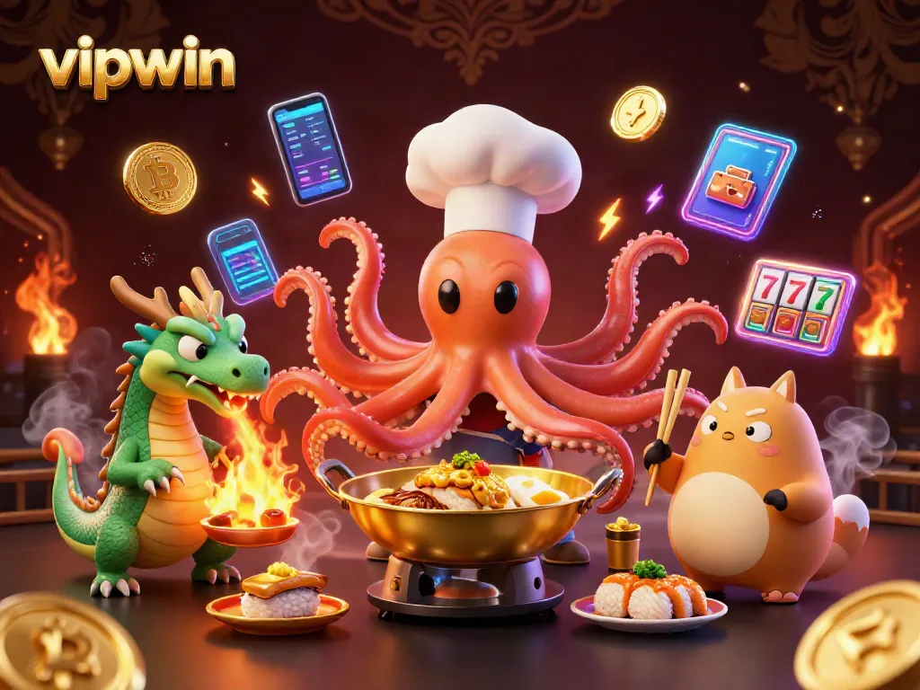 Experience thrilling gameplay at vipwin with a vibrant 3D illustration featuring animated casino elements.