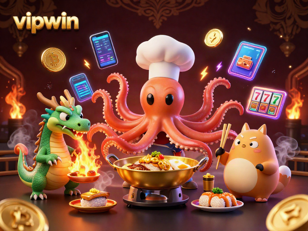 Experience thrilling gameplay at vipwin with a vibrant 3D illustration featuring animated casino elements.
