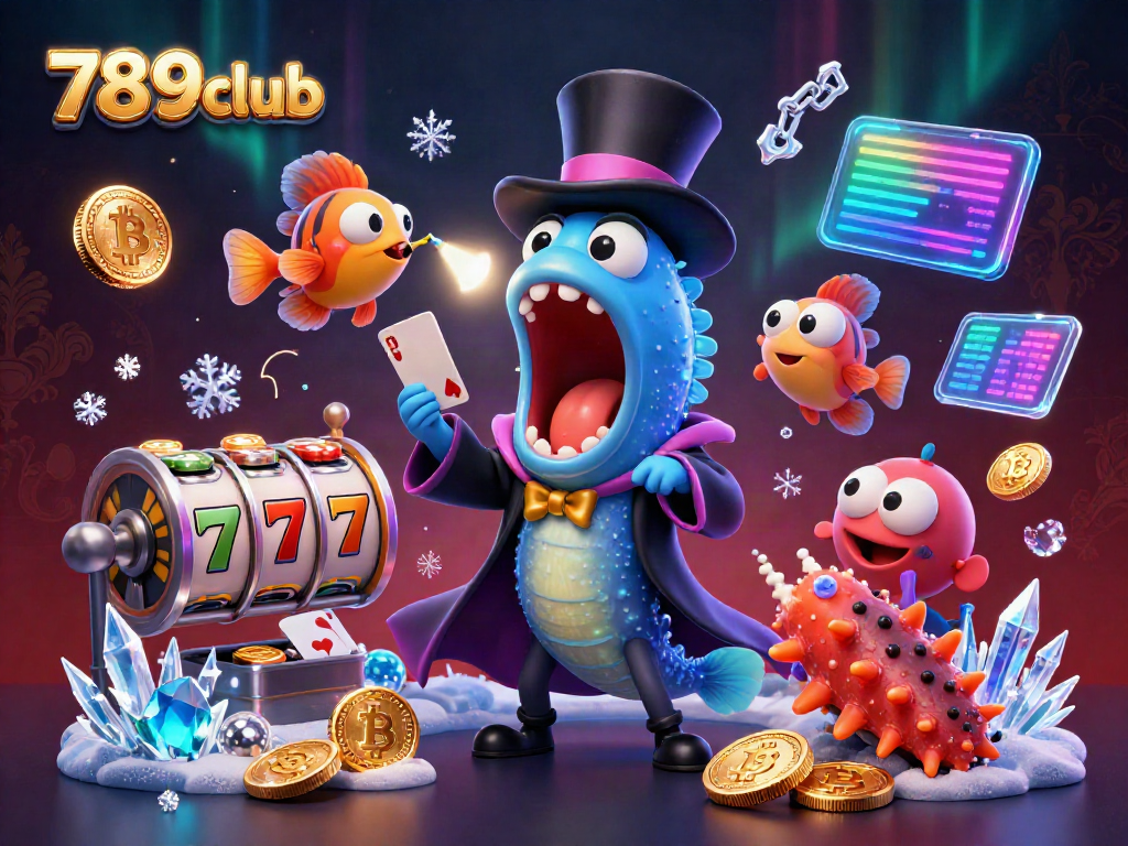 Engage in thrilling casino action with 789club as a deep-sea eel performs card tricks, creating an entertaining atmosphere.