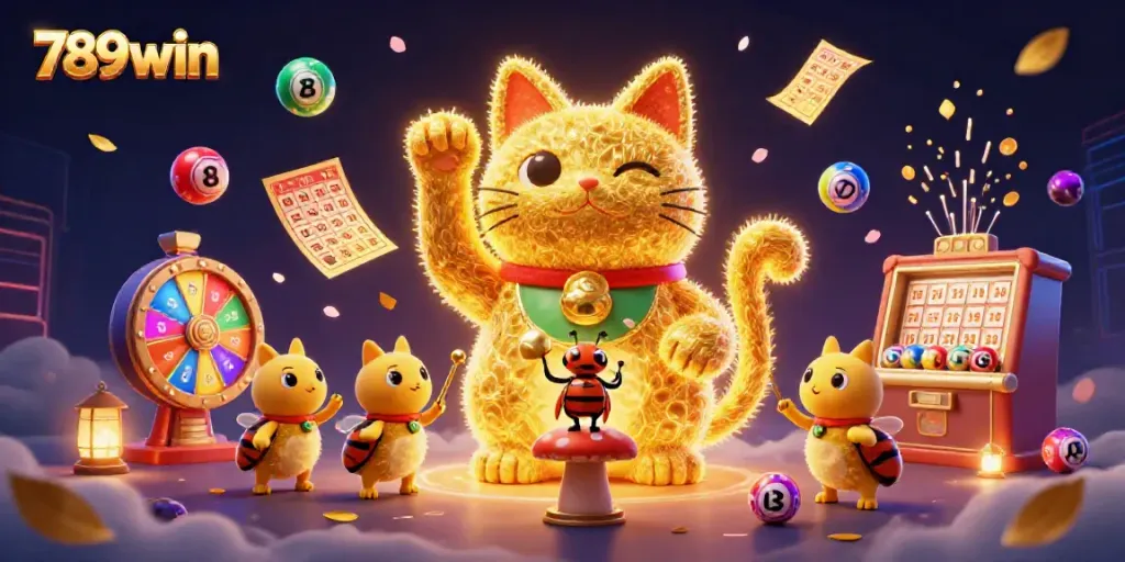 Experience exceptional fortune with 789win’s animated lucky cat and vibrant lottery elements.