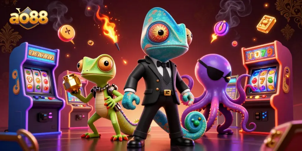 Experience the thrill with ao88 as the colorful characters engage in a vibrant casino adventure.
