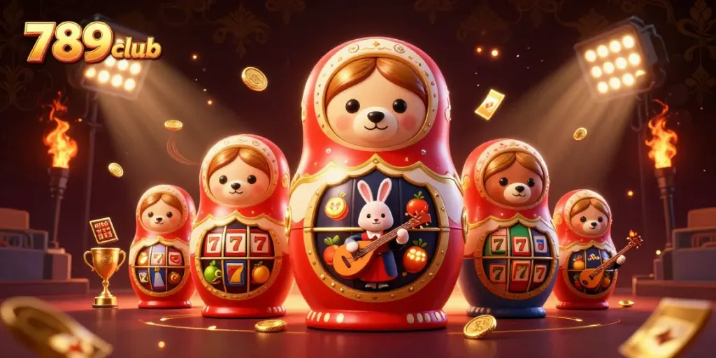 Win big playing 789club: 3D cartoon scene with casino madness and colorful graphics.