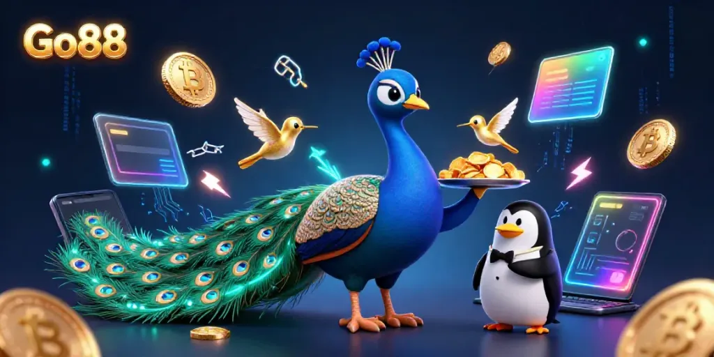 Win big on Go88 with this vibrant 3D illustration showcasing exciting casino elements.