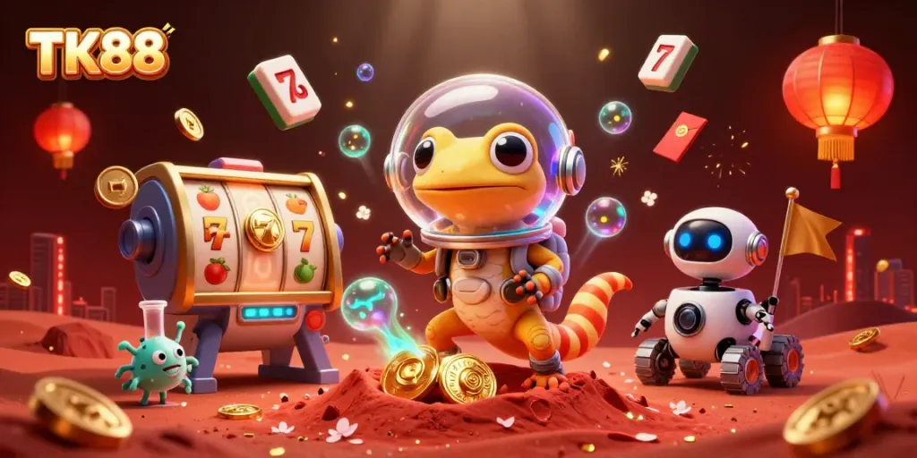 Engage in thrilling gaming with TK88's vibrant casino atmosphere full of animated characters and rich visuals.