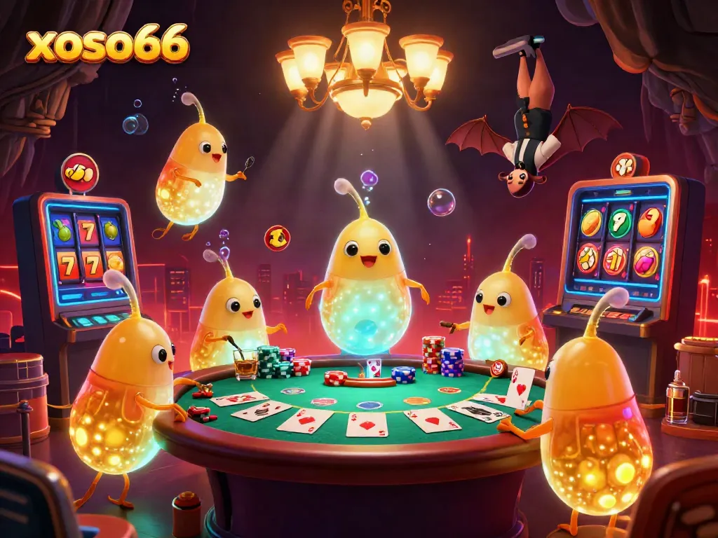 Experience the excitement of xoso66 in a lively cave casino illuminated by glowing worms and a bat dealer.