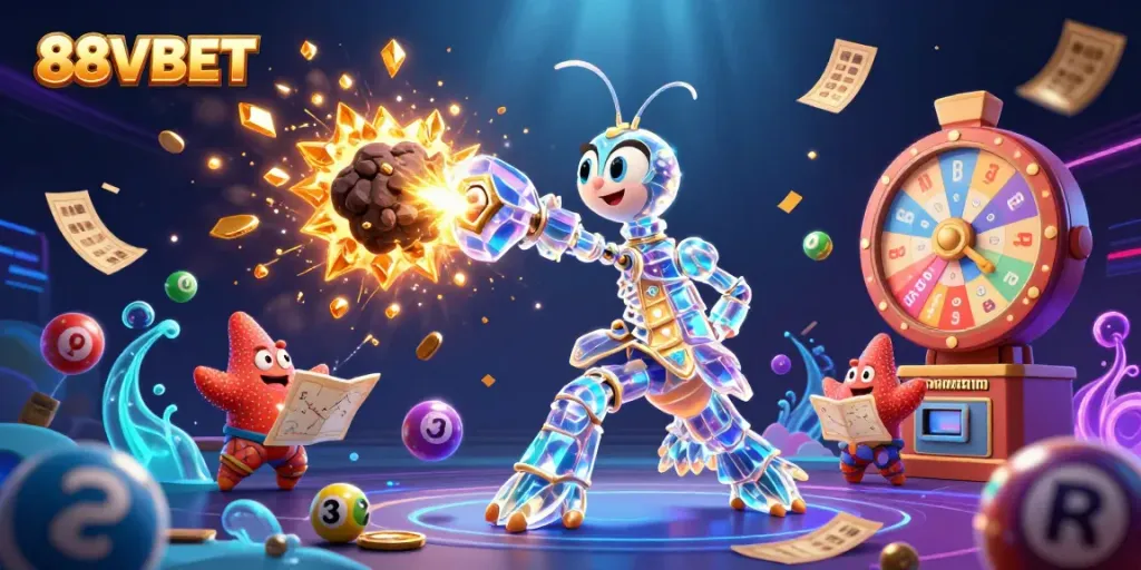 Experience thrilling wins with 88VBET's vibrant games and rewards in a captivating 3D scene.