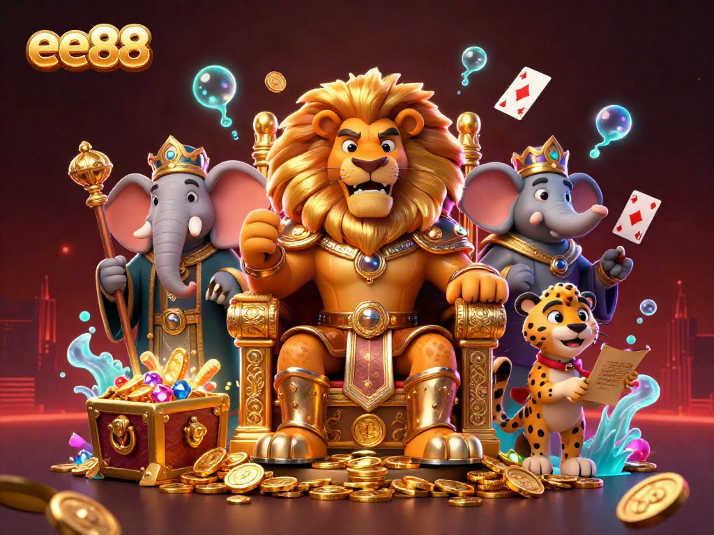 Experience ee88's vibrant casino scene with the lion king, wise elephant, and fast cheetah delivering winning thrills.