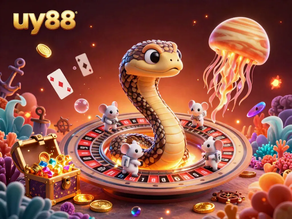 Experience vibrant gaming with uy88 as astronaut mice place bets around a cosmic roulette wheel.
