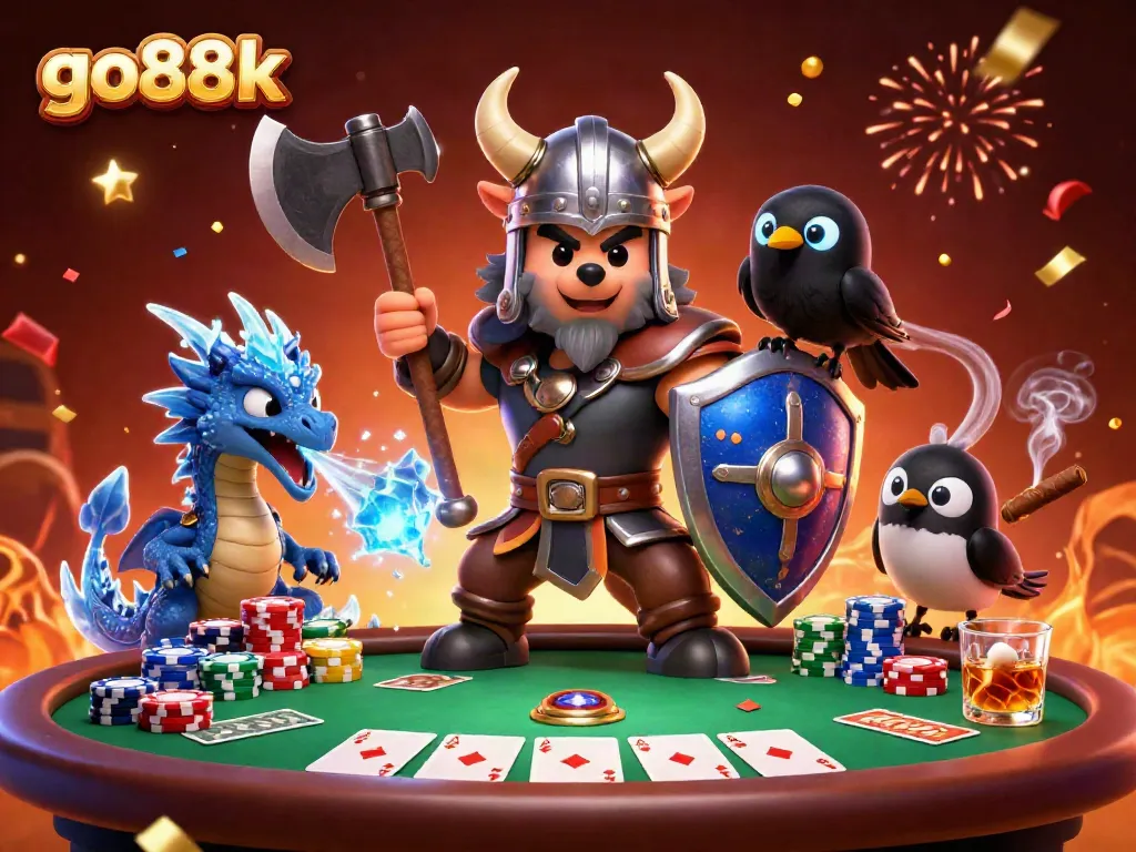 Engage in exciting gameplay at go88k with this vibrant casino illustration showcasing poker elements.