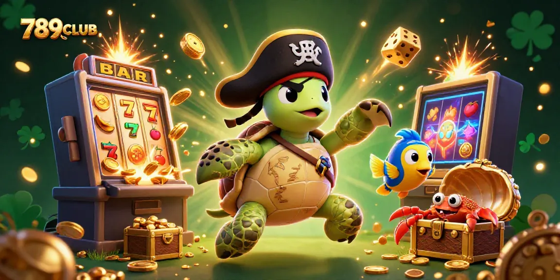 Experience the thrill of 789CLUB with this vibrant illustration showcasing a pirate turtle and games.